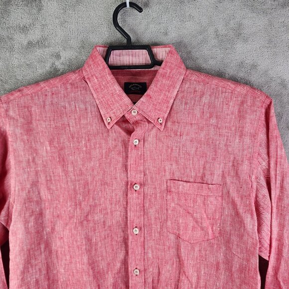 Mens Red Phil & Shark Yachting Shirt Button-Up 100% Linen Long Sleeve Size L - Picture 4 of 11